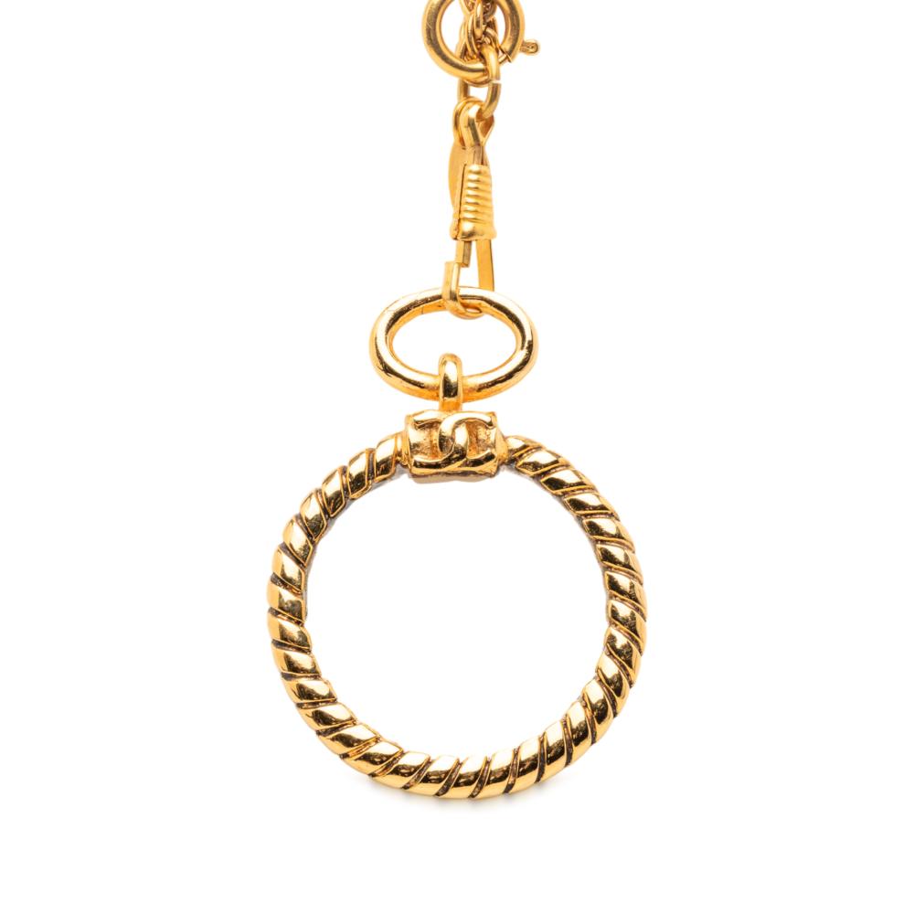 Chanel B Chanel Gold Gold Plated Metal Double Chain Loupe Magnifying Glass Pendant Necklace France