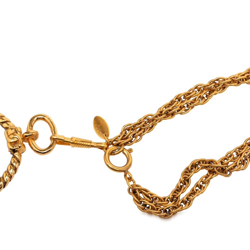 Chanel B Chanel Gold Gold Plated Metal Double Chain Loupe Magnifying Glass Pendant Necklace France