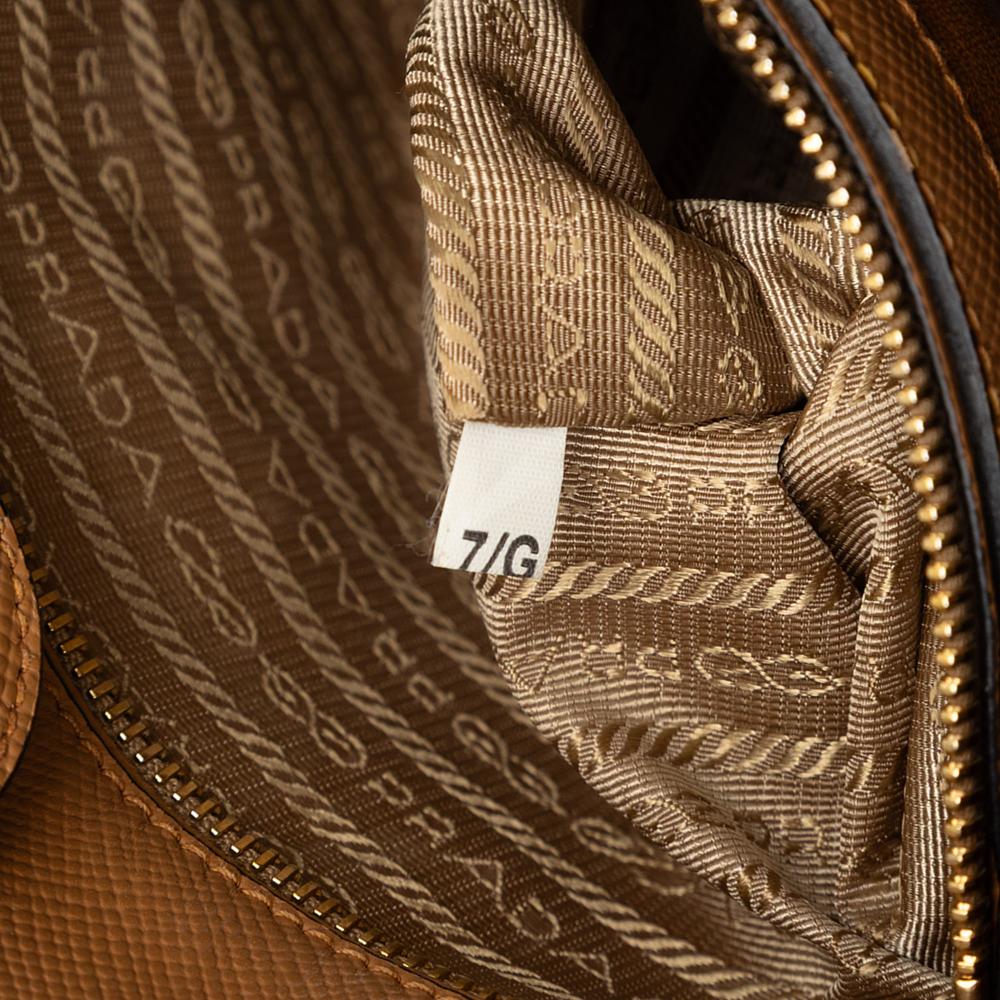 Prada B Prada Brown Camel Saffiano Leather Cuir Dome Bag Italy