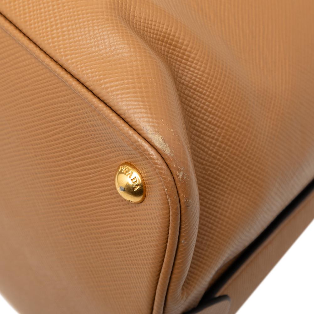 Prada B Prada Brown Camel Saffiano Leather Cuir Dome Bag Italy