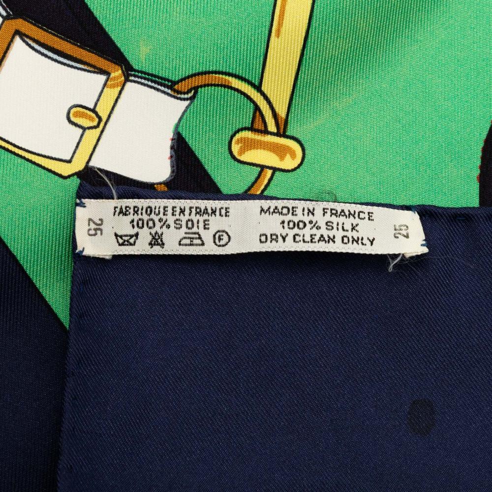 Hermès AB Hermès Green with Blue Navy Silk Fabric Eperon D Or Scarf 90 France