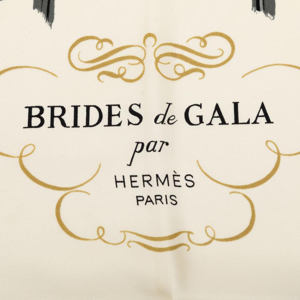 Hermès AB Hermès White with Multi Silk Fabric Brides de Gala Scarf 90 France
