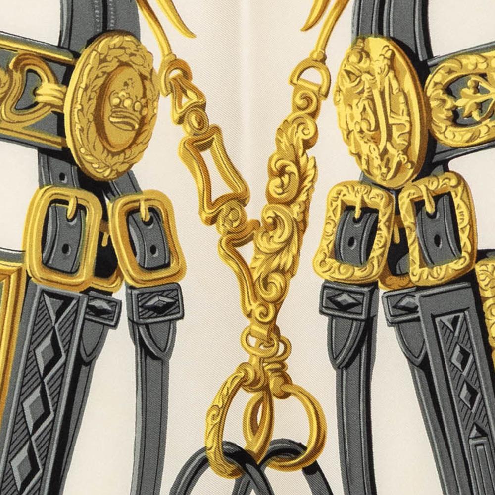 Hermès AB Hermès White with Multi Silk Fabric Brides de Gala Scarf 90 France