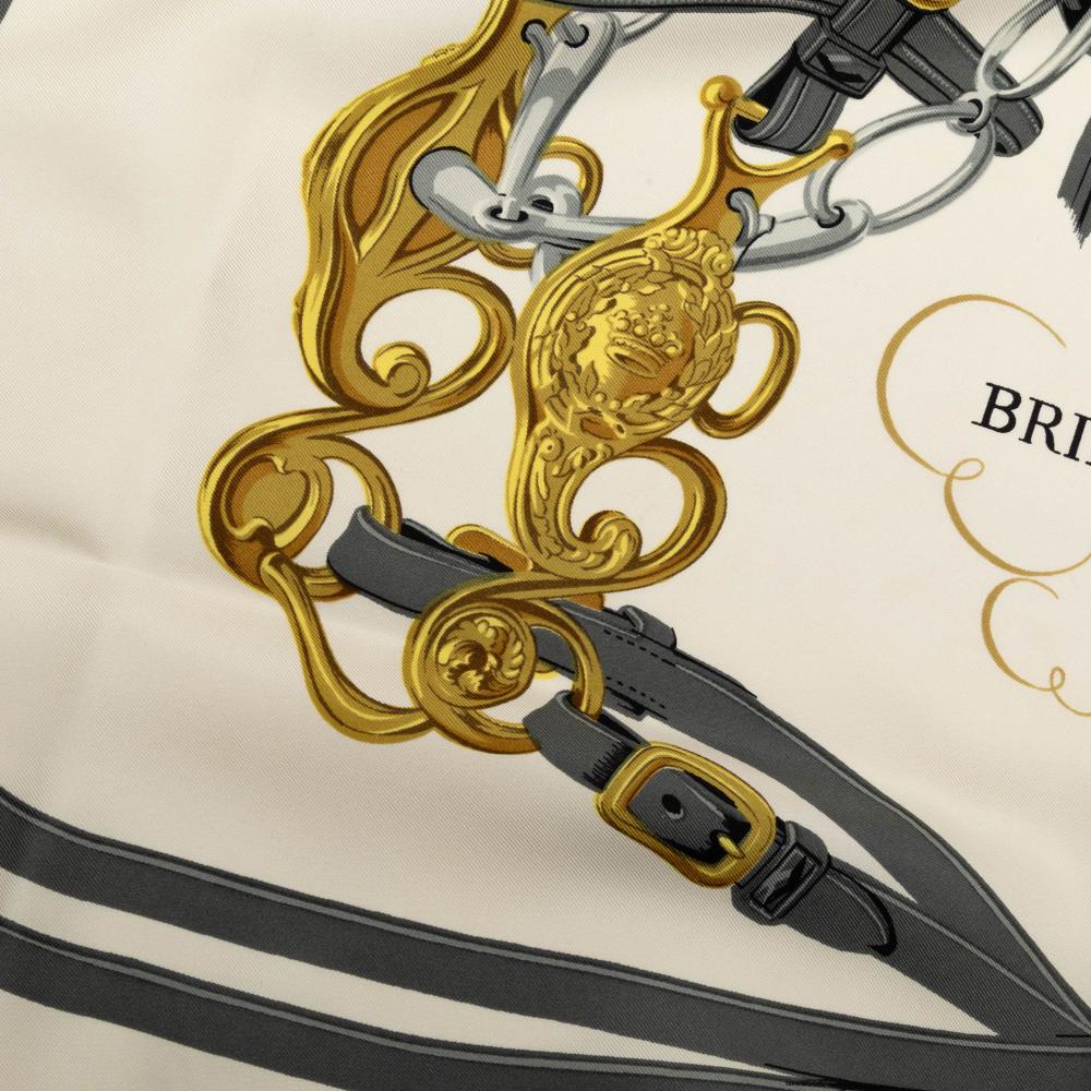 Hermès AB Hermès White with Multi Silk Fabric Brides de Gala Scarf 90 France