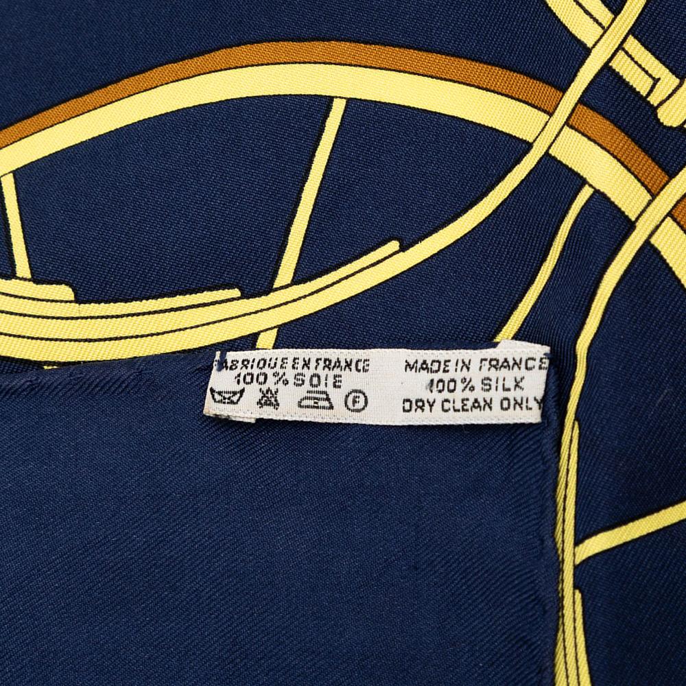 Hermès B Hermès Blue Navy with White Ivory Silk Fabric Springs Scarf 90 France