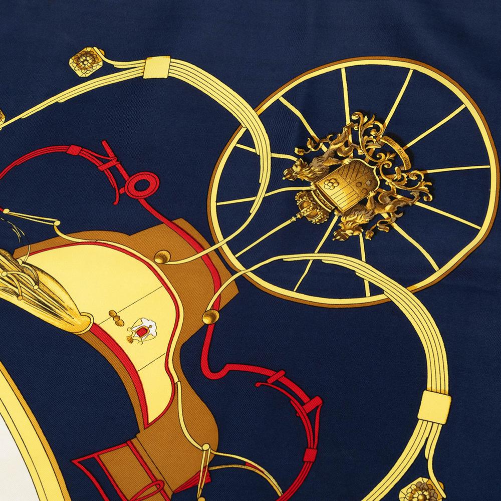 Hermès B Hermès Blue Navy with White Ivory Silk Fabric Springs Scarf 90 France