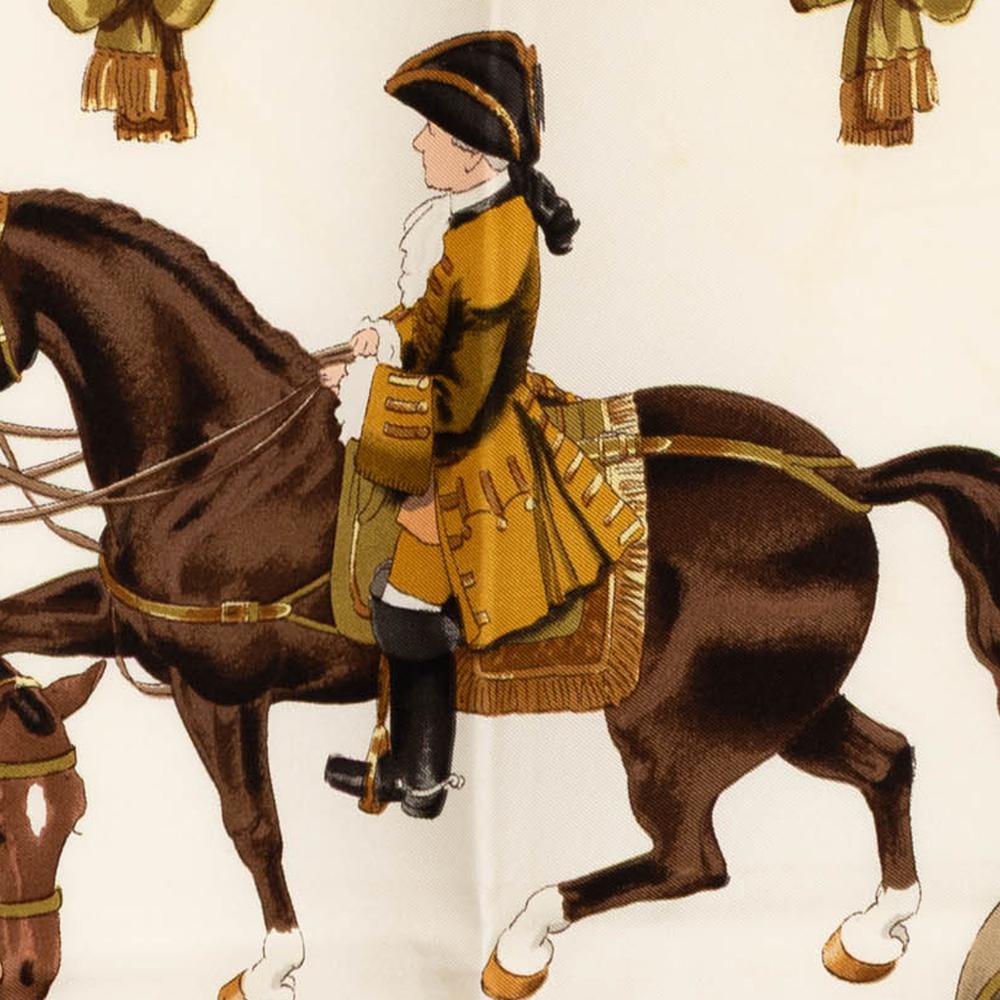 Hermès AB Hermès White Silk Fabric Reprise Scarf 90 France