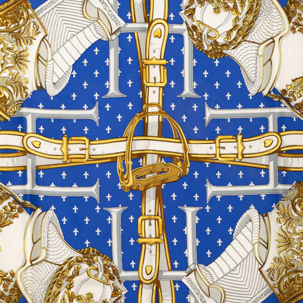 Hermès AB Hermès Blue Silk Fabric Selles a Housse Scarf 90 France