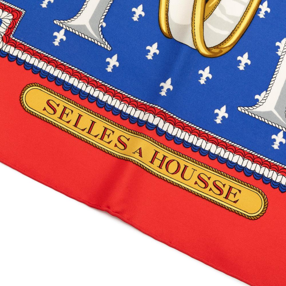 Hermès AB Hermès Blue Silk Fabric Selles a Housse Scarf 90 France