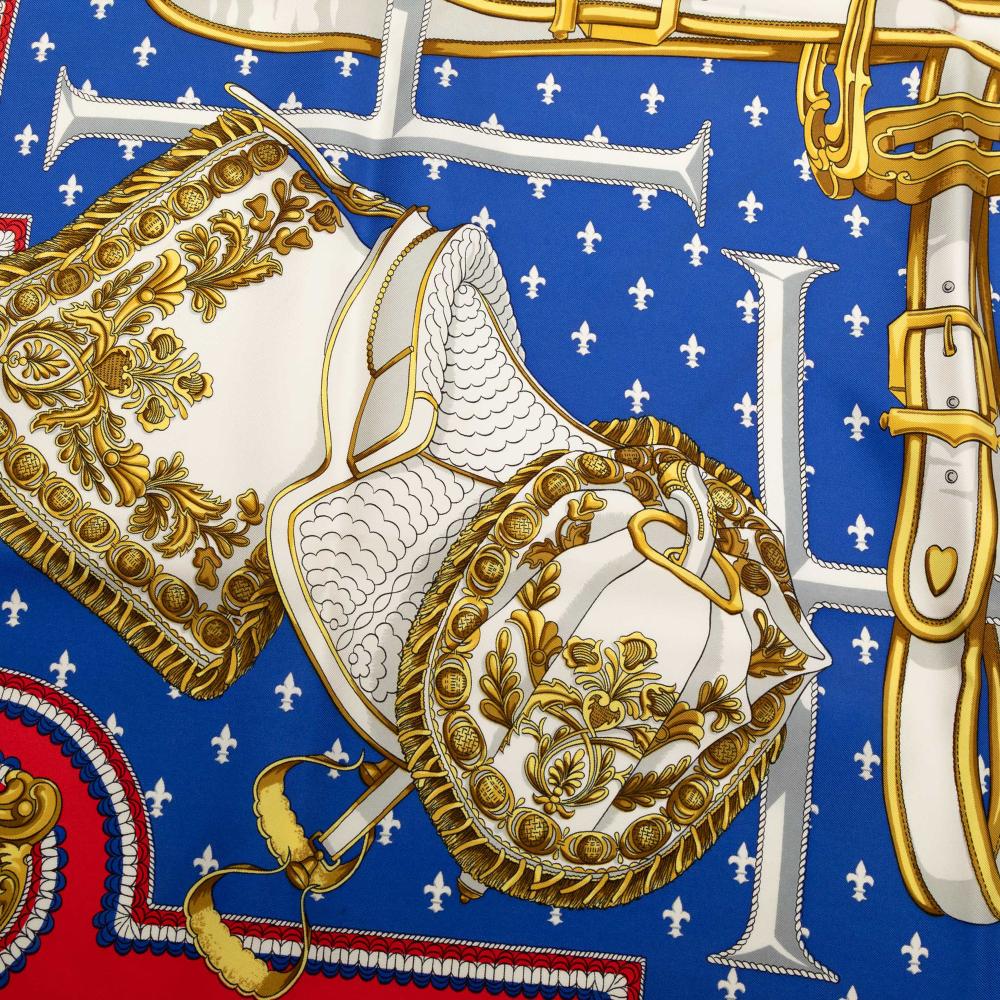 Hermès AB Hermès Blue Silk Fabric Selles a Housse Scarf 90 France