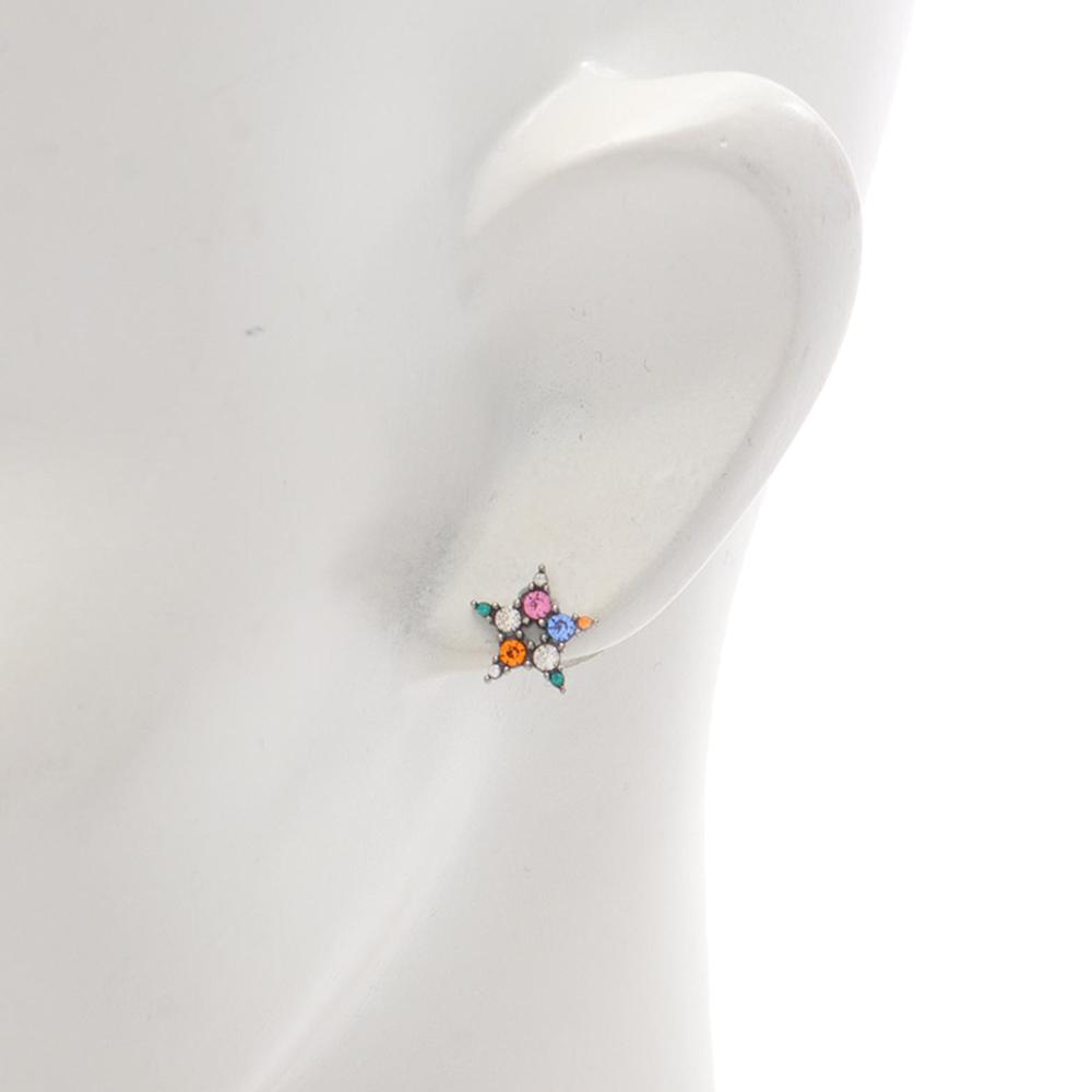 Christian Dior AB Dior Silver Stainless Steel Metal Multicolor Rhinestone Star and CD Logo Earrings France