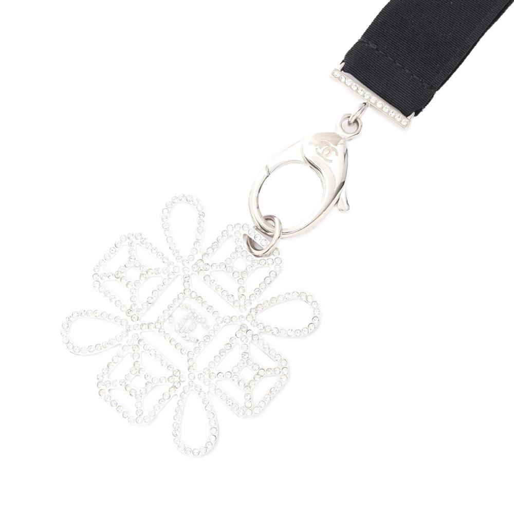 Chanel AB Chanel Silver with Black Stainless Steel Metal Crystal CC Cross Lanyard Necklace France