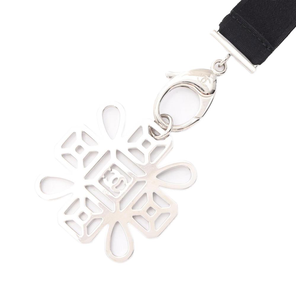 Chanel AB Chanel Silver with Black Stainless Steel Metal Crystal CC Cross Lanyard Necklace France