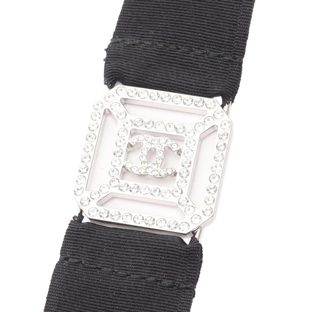 Chanel AB Chanel Silver with Black Stainless Steel Metal Crystal CC Cross Lanyard Necklace France