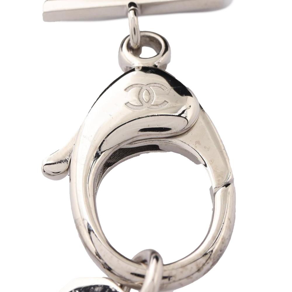 Chanel AB Chanel Silver with Black Stainless Steel Metal Crystal CC Cross Lanyard Necklace France