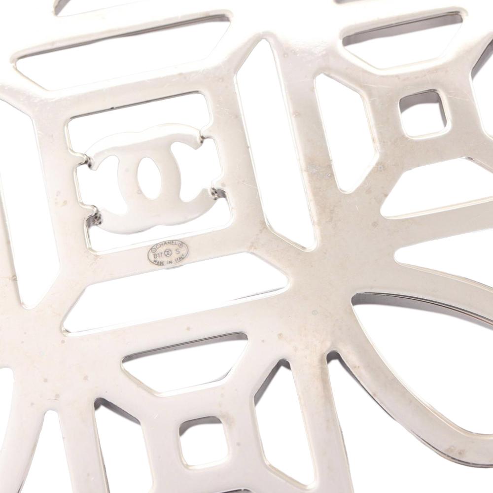 Chanel AB Chanel Silver with Black Stainless Steel Metal Crystal CC Cross Lanyard Necklace France