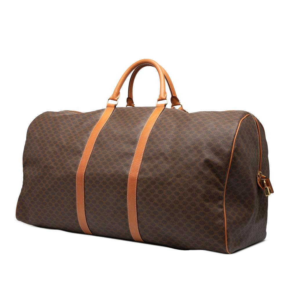 Celine B Celine Brown Coated Canvas Fabric Macadam Travel Bag Italy