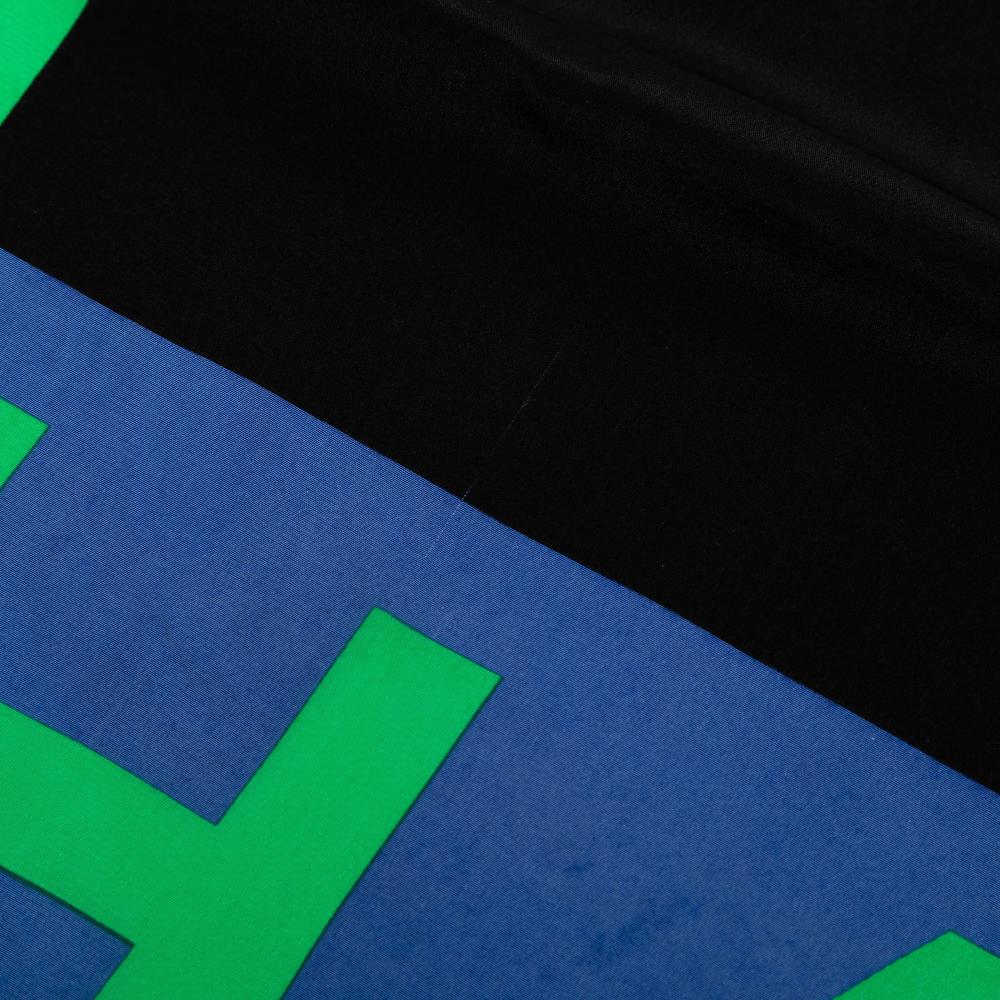 Chanel AB Chanel Black with Multi Silk Fabric Logo Printed Scarf Italy