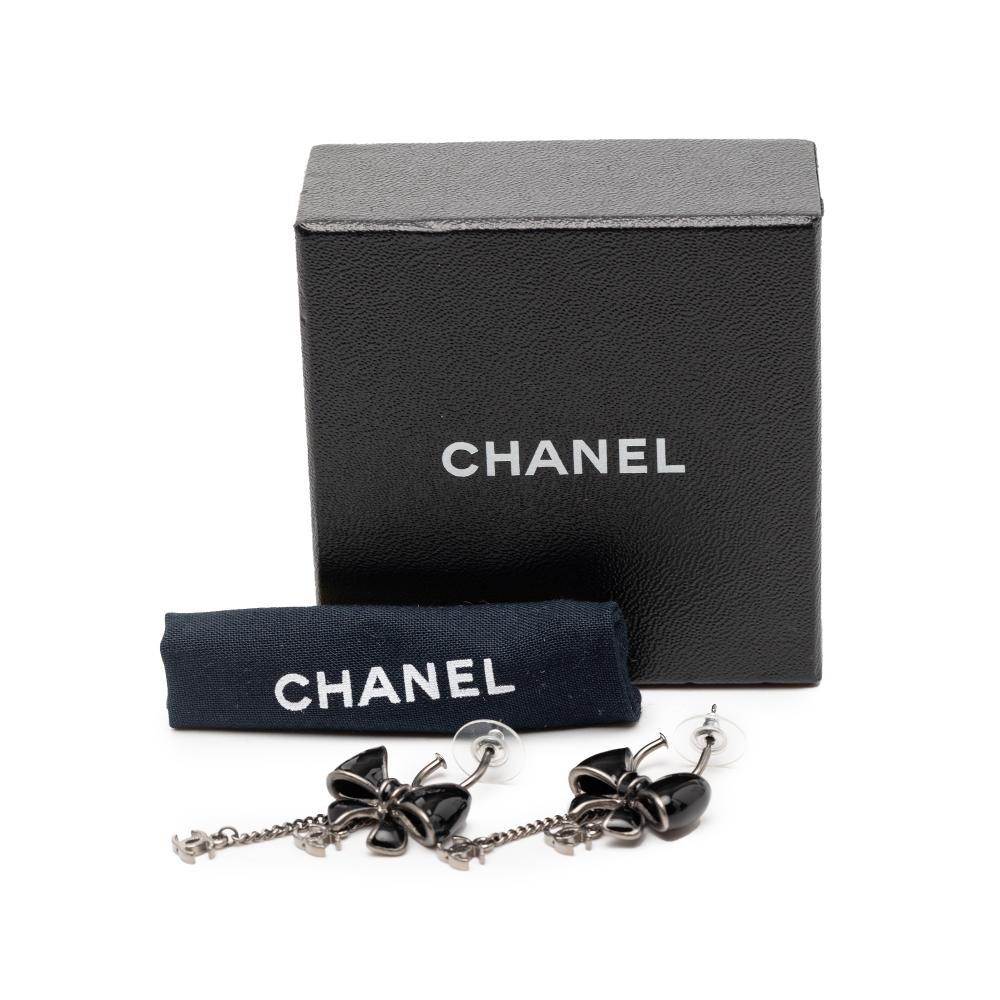 Chanel B Chanel Black Enamel Other CC Bow Ribbon Fishhook Wires Earrings France