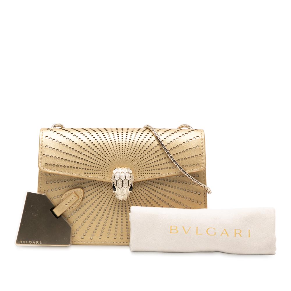 Bvlgari Gold Mini Laser Cut Calfskin Serpenti Forever Diamond Blast Sunshine Crossbody Italy