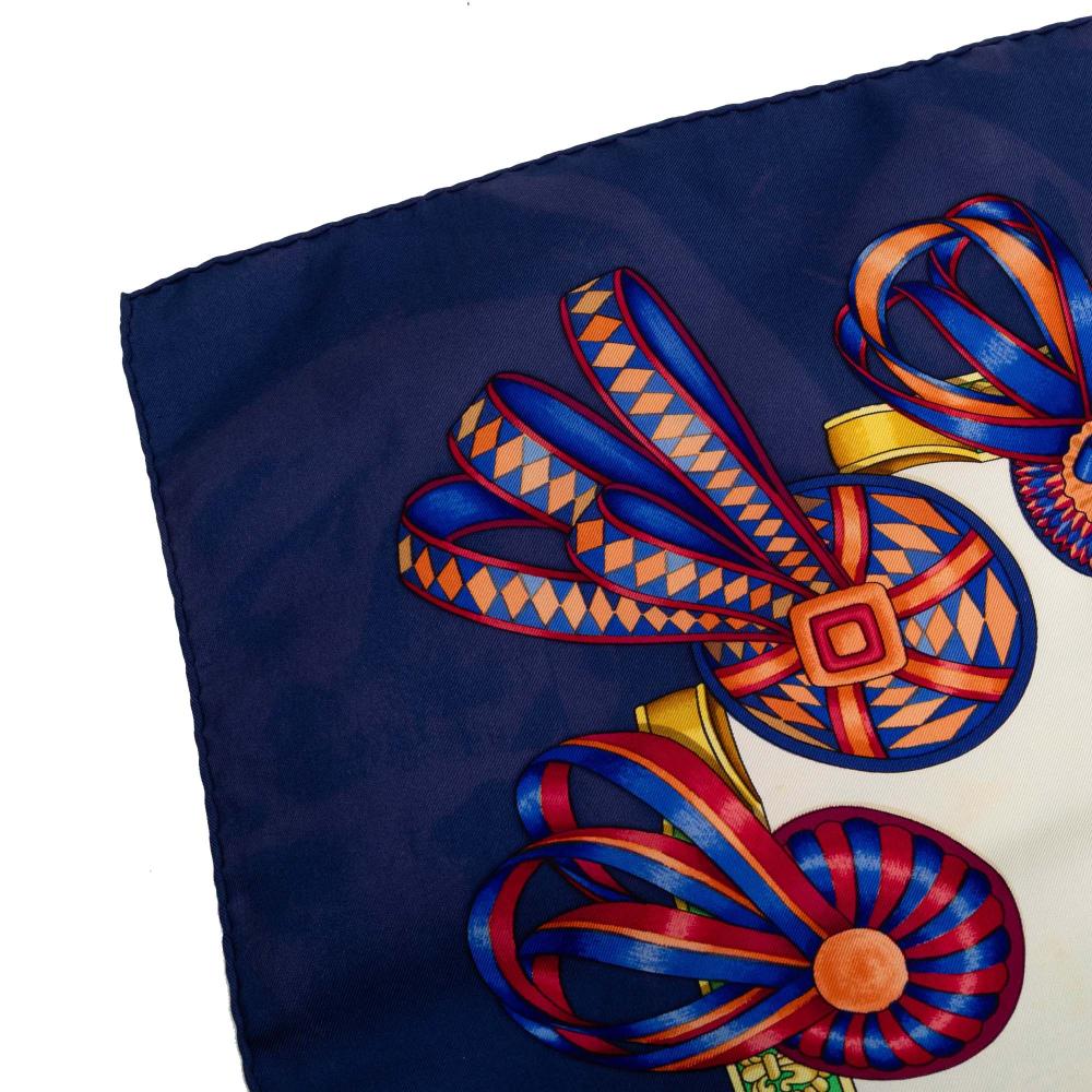 Hermès B Hermès White Silk Fabric Les Rubans du Cheval Scarf 90 France