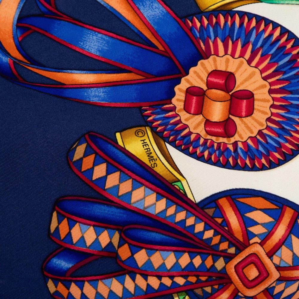 Hermès B Hermès White Silk Fabric Les Rubans du Cheval Scarf 90 France