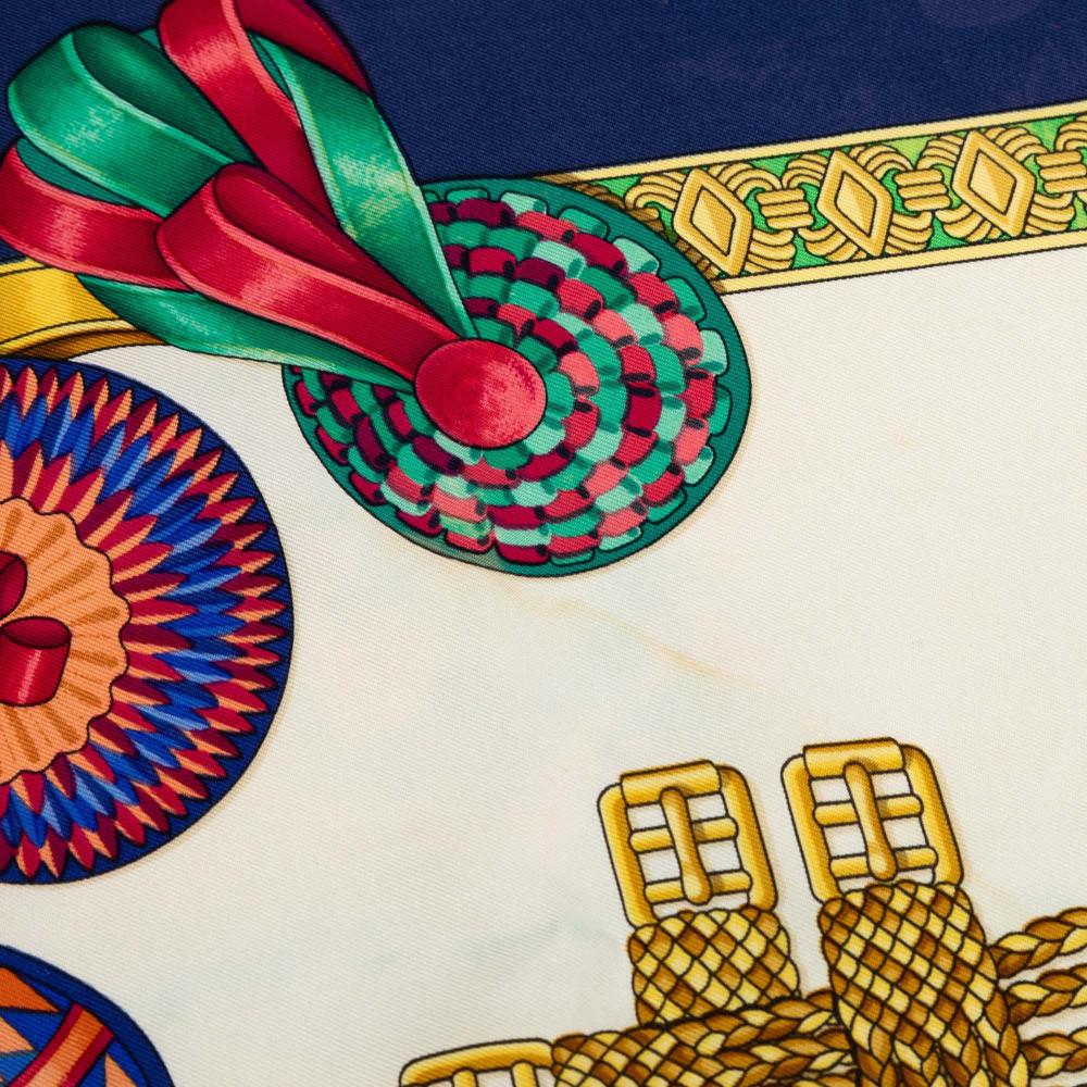 Hermès B Hermès White Silk Fabric Les Rubans du Cheval Scarf 90 France