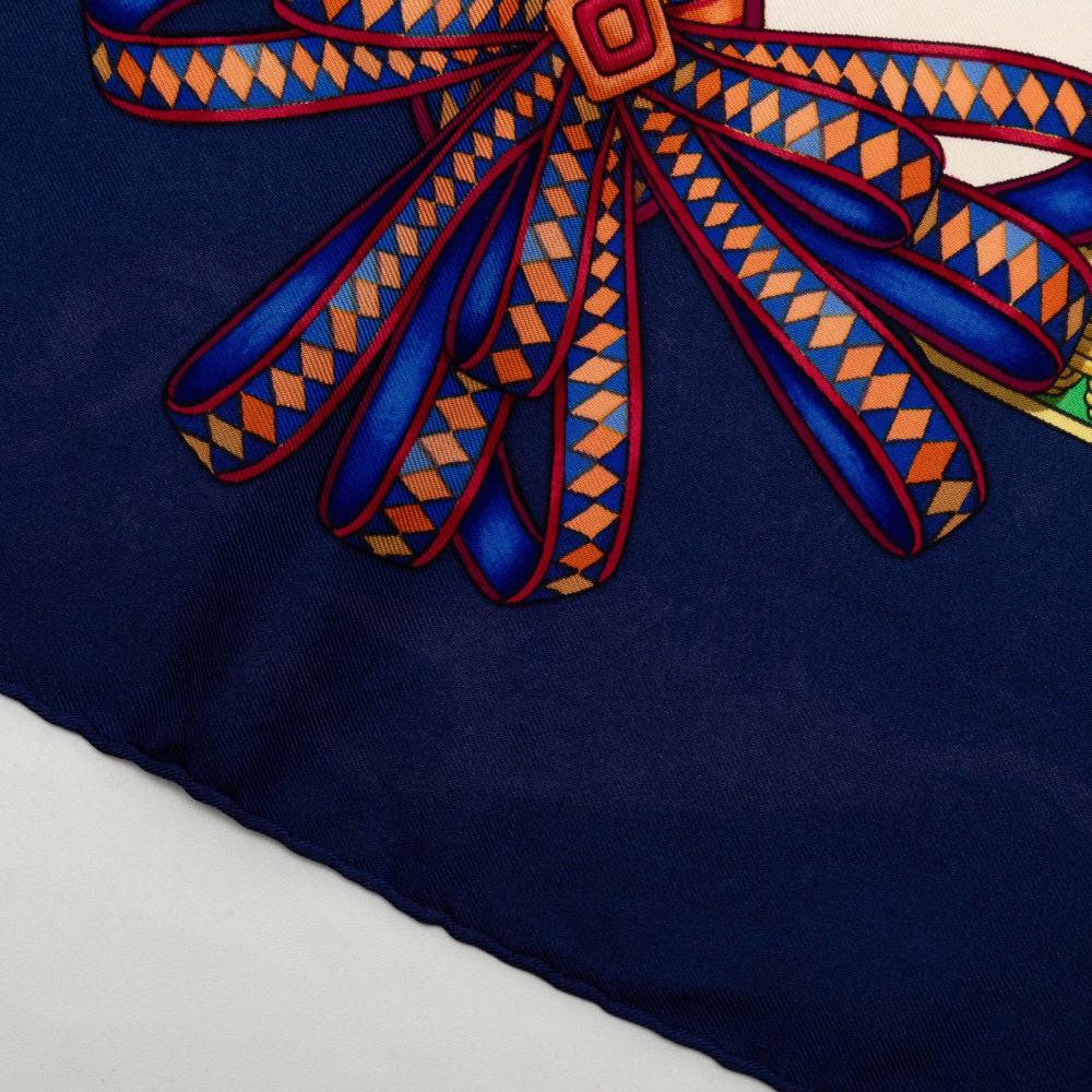 Hermès B Hermès White Silk Fabric Les Rubans du Cheval Scarf 90 France
