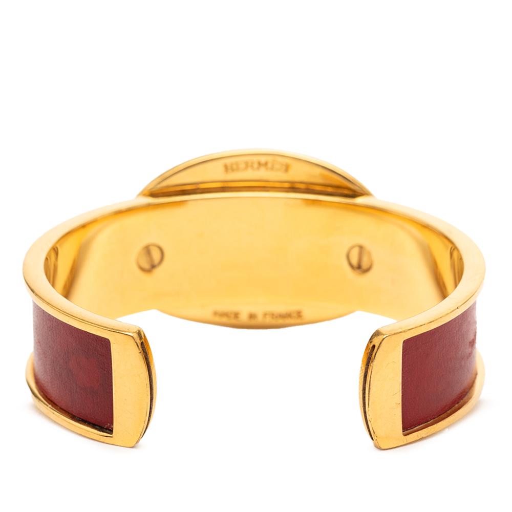 Hermès B Hermès Gold with Red Gold Plated Metal and Leather Chaine d Ancre Cuff Bracelet France