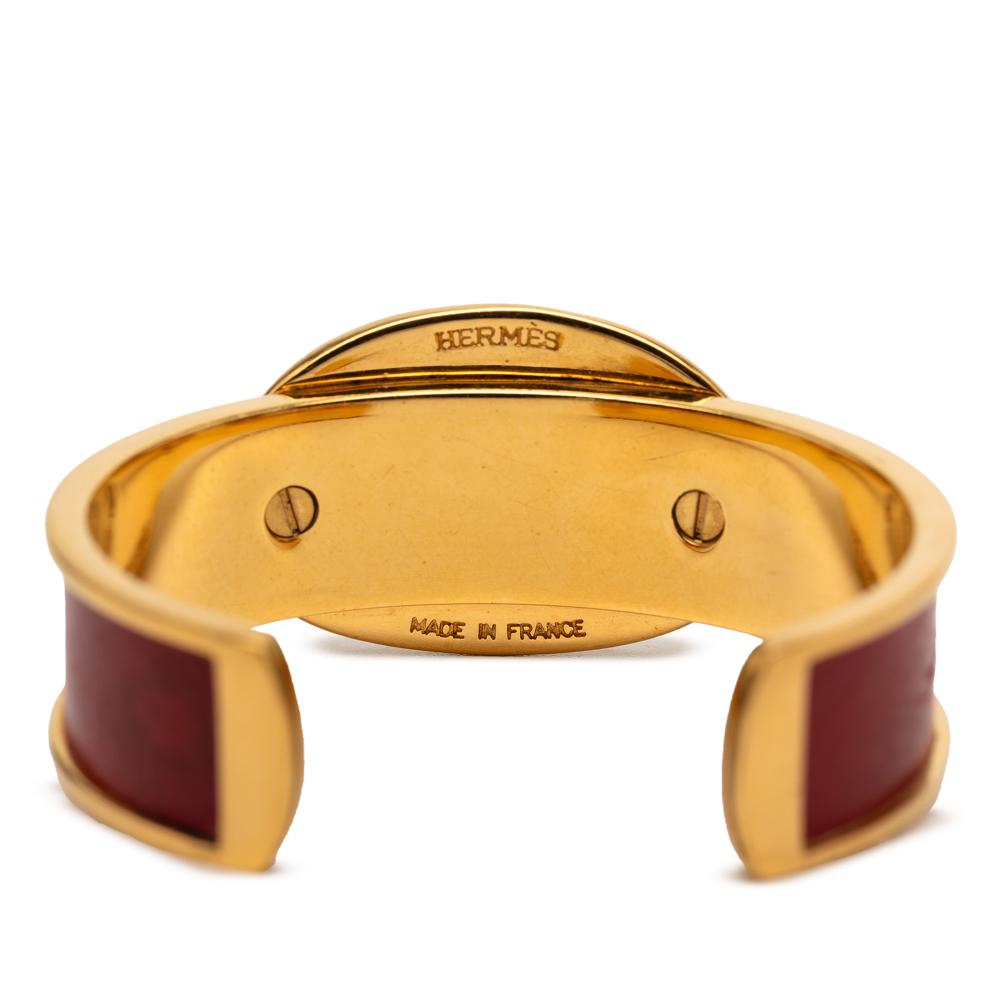 Hermès B Hermès Gold with Red Gold Plated Metal and Leather Chaine d Ancre Cuff Bracelet France