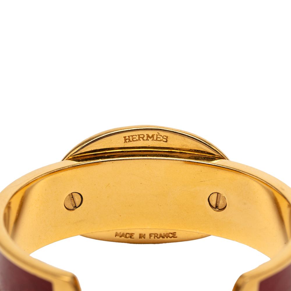 Hermès B Hermès Gold with Red Gold Plated Metal and Leather Chaine d Ancre Cuff Bracelet France