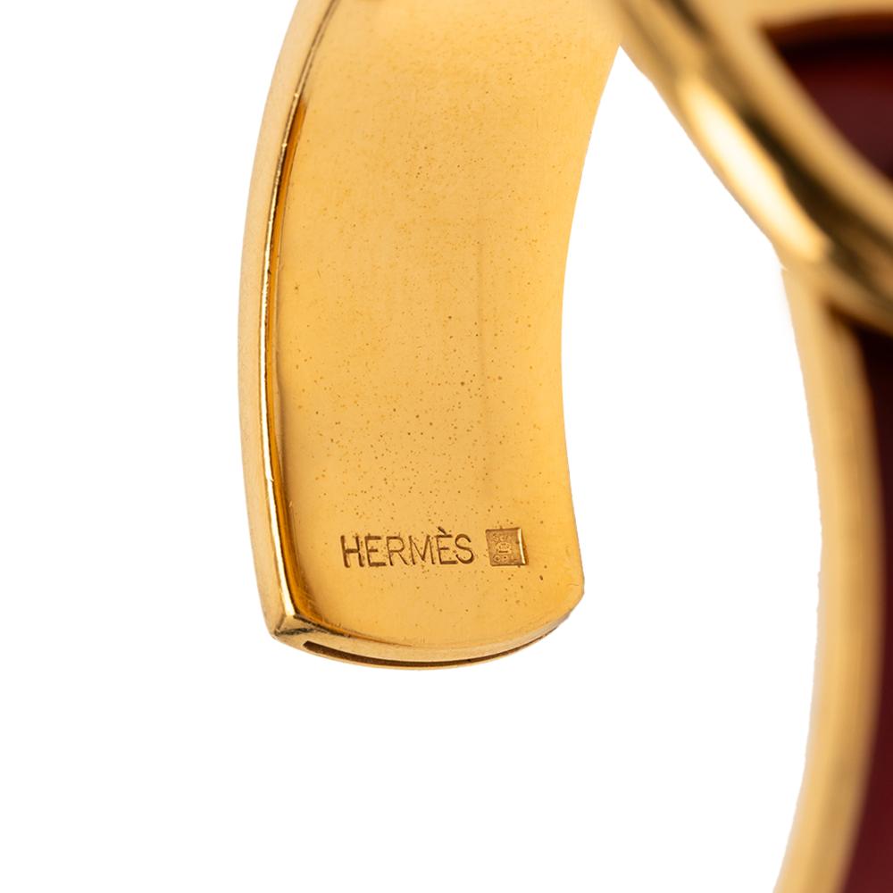 Hermès B Hermès Gold with Red Gold Plated Metal and Leather Chaine d Ancre Cuff Bracelet France