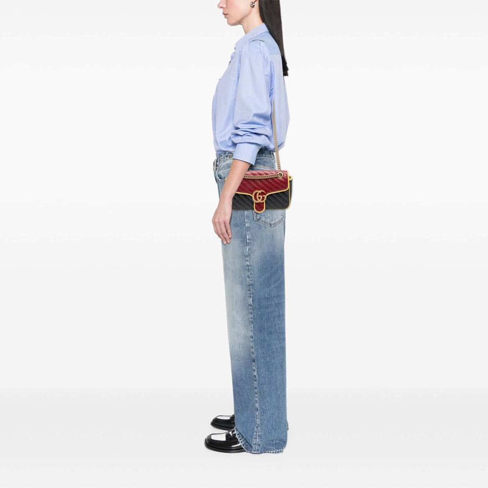 Gucci Blue Navy Calf Leather Medium GG Marmont Bicolor Matelasse Diagonal Torchon Shoulder Bag Italy