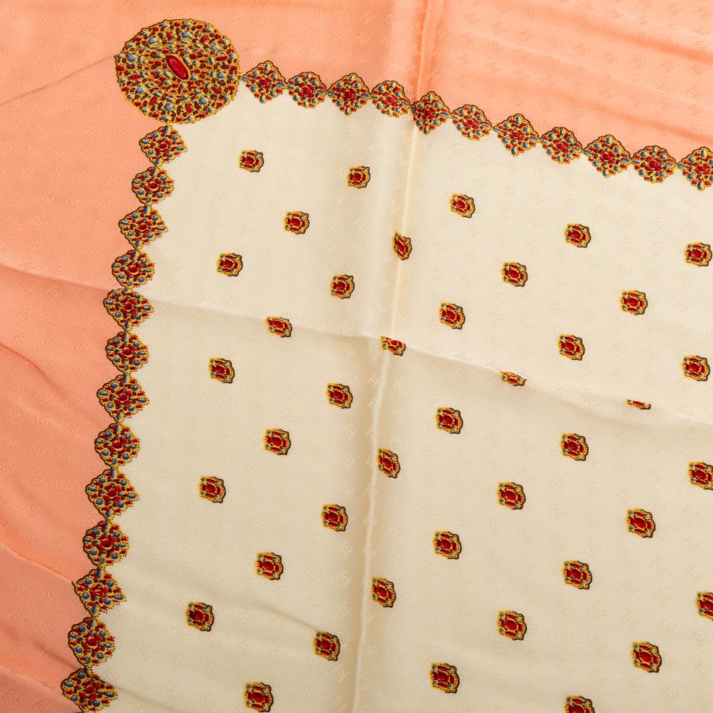 Chanel A Chanel Brown Beige with Multi Silk Fabric Printed Scarf Italy