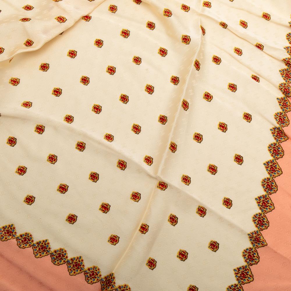 Chanel A Chanel Brown Beige with Multi Silk Fabric Printed Scarf Italy