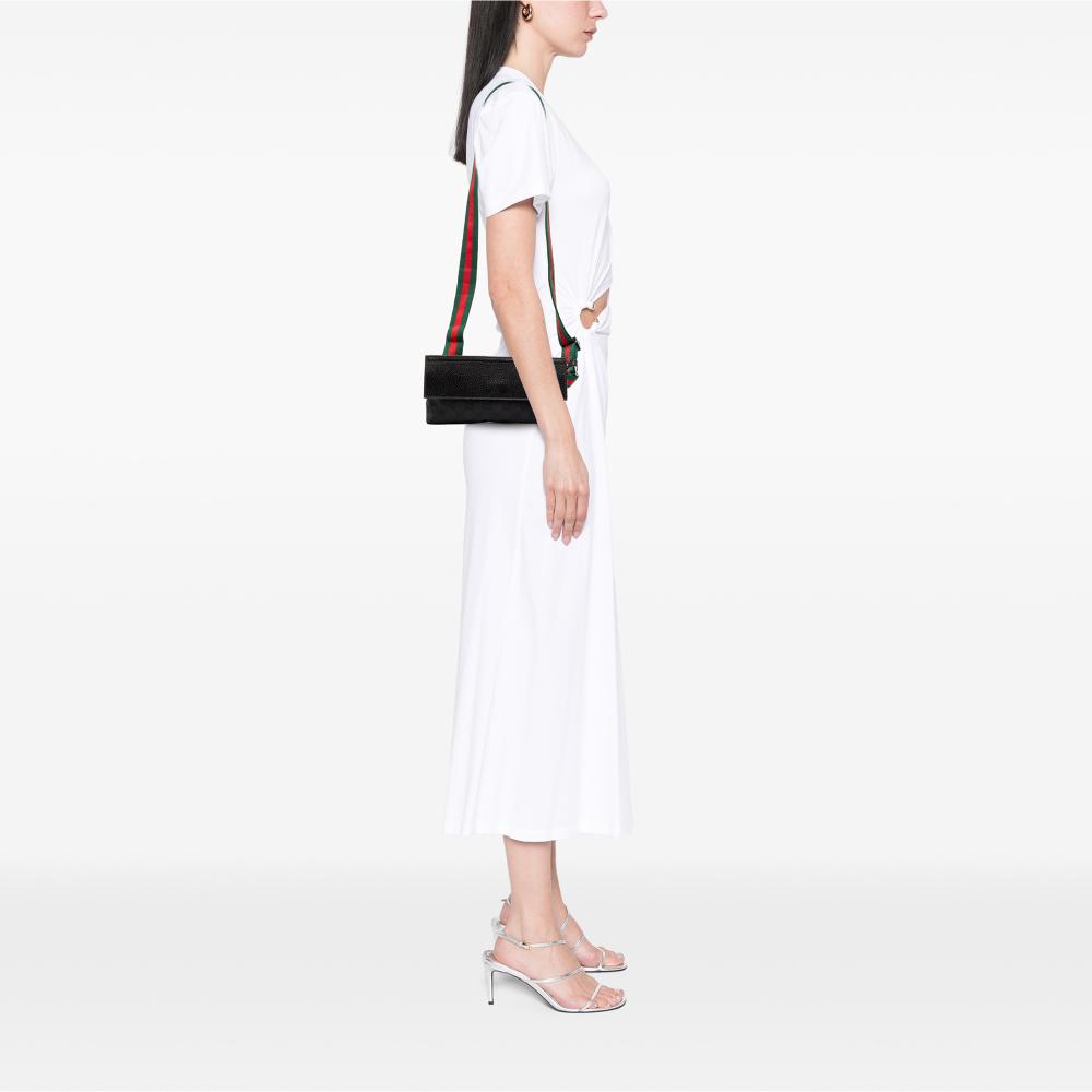 Gucci B Gucci Black Canvas Fabric GG Web Crossbody Italy