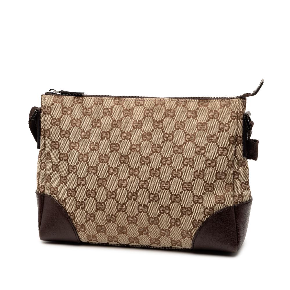 Gucci AB Gucci Brown Beige Canvas Fabric GG Crossbody Italy