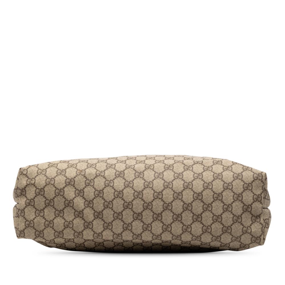 Gucci AB Gucci Brown Beige Coated Canvas Fabric Medium GG Supreme Web Loop Tote Italy