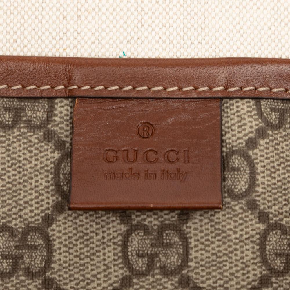 Gucci AB Gucci Brown Beige Coated Canvas Fabric Medium GG Supreme Web Loop Tote Italy