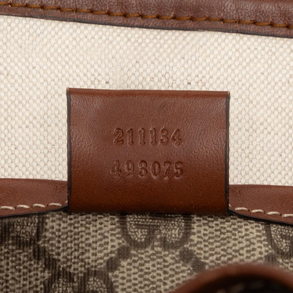 Gucci AB Gucci Brown Beige Coated Canvas Fabric Medium GG Supreme Web Loop Tote Italy