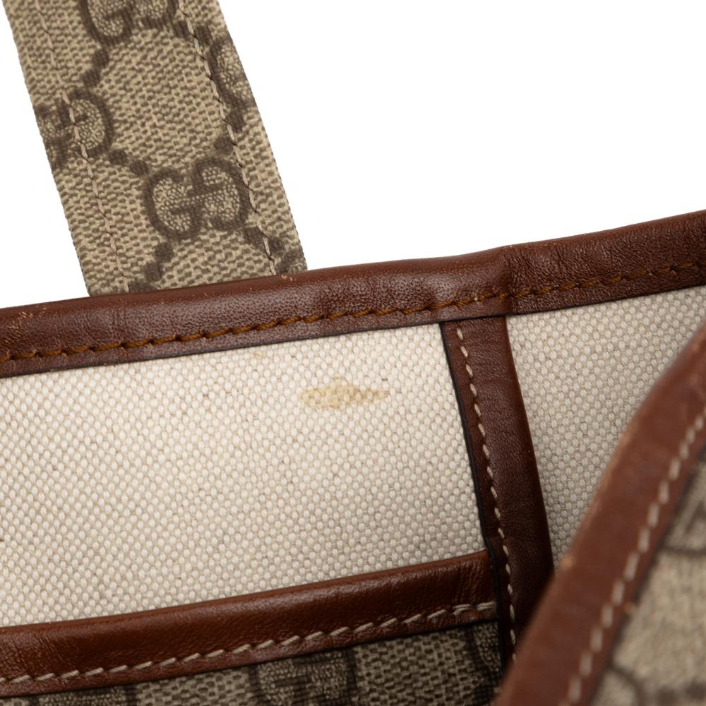 Gucci AB Gucci Brown Beige Coated Canvas Fabric Medium GG Supreme Web Loop Tote Italy