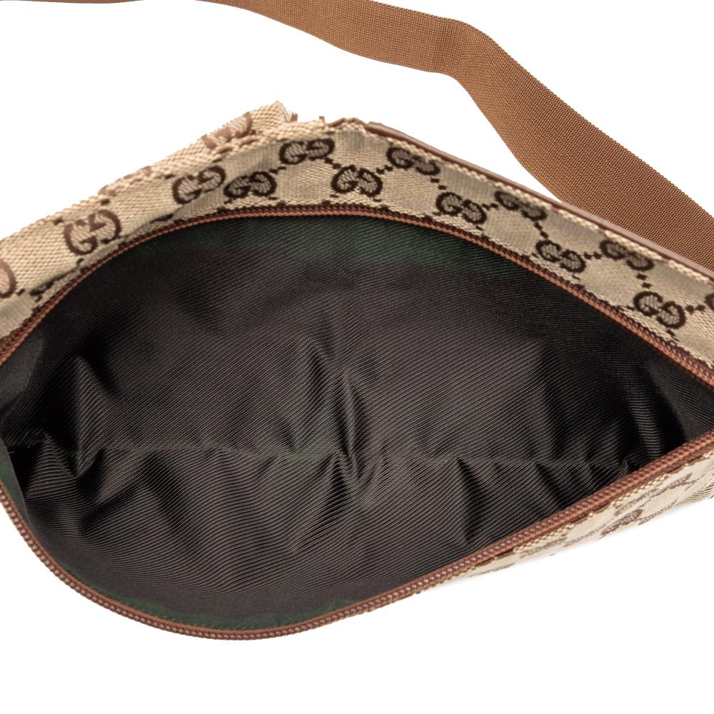 Gucci B Gucci Brown Beige Canvas Fabric GG Double Pocket Belt Bag Italy