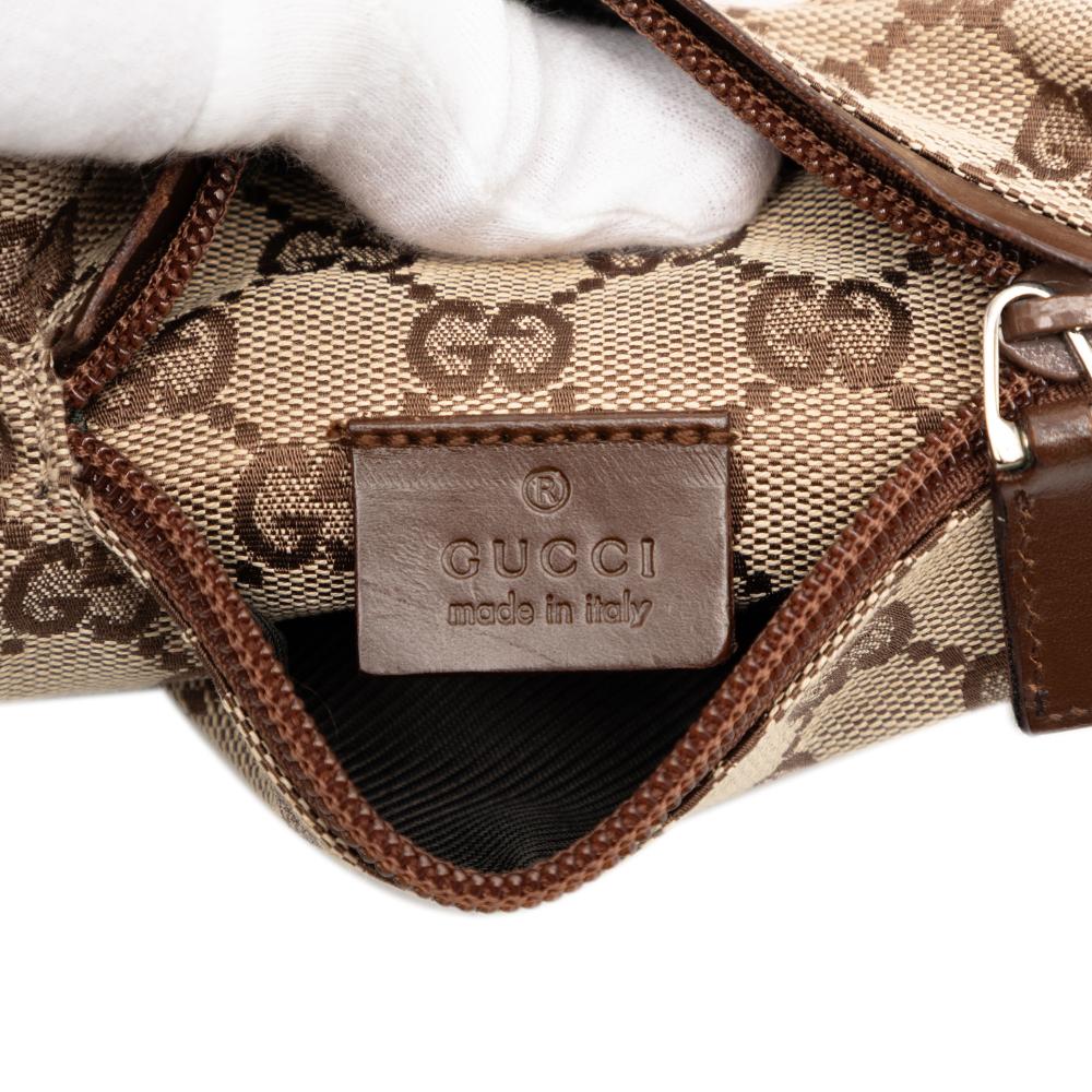 Gucci B Gucci Brown Beige Canvas Fabric GG Double Pocket Belt Bag Italy