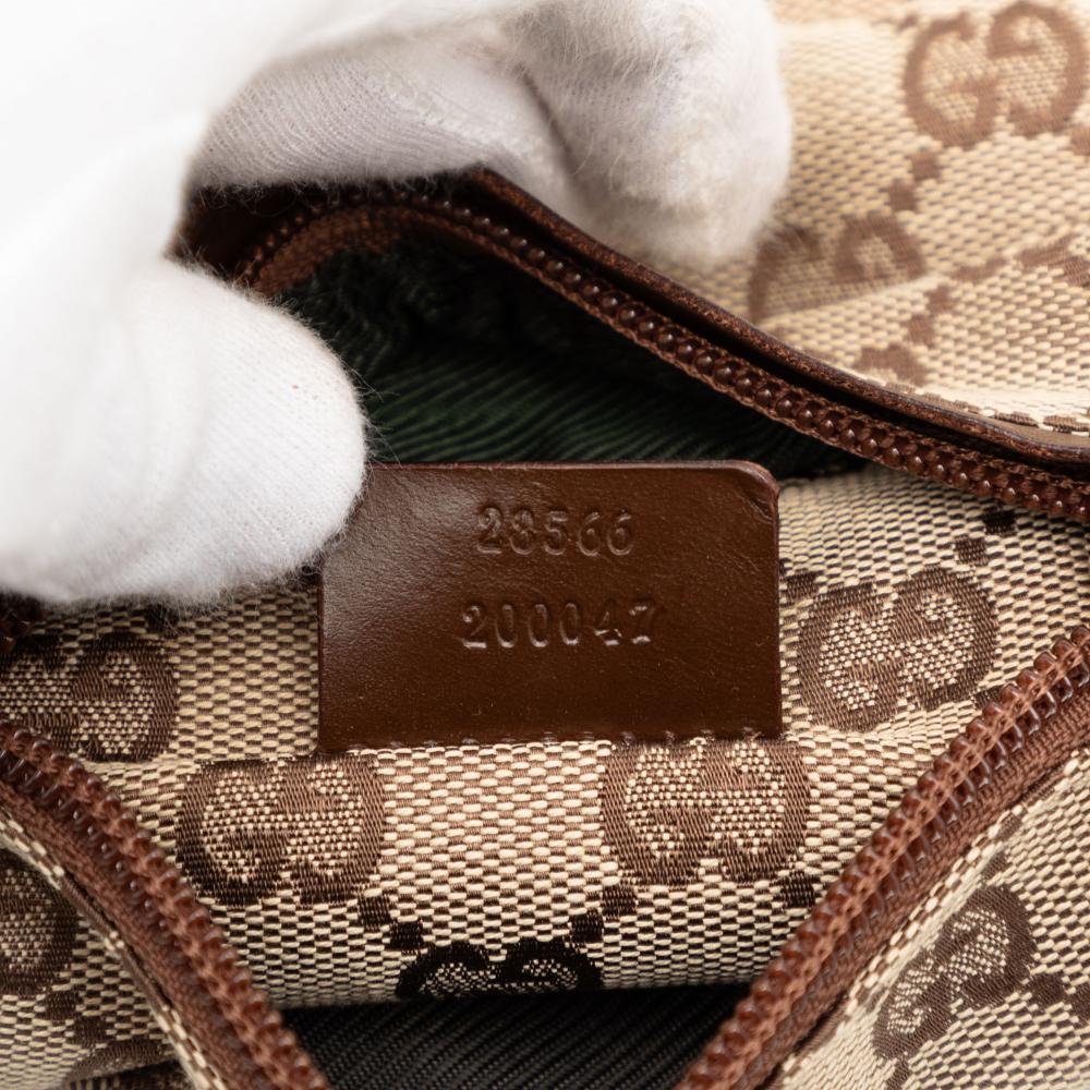 Gucci B Gucci Brown Beige Canvas Fabric GG Double Pocket Belt Bag Italy