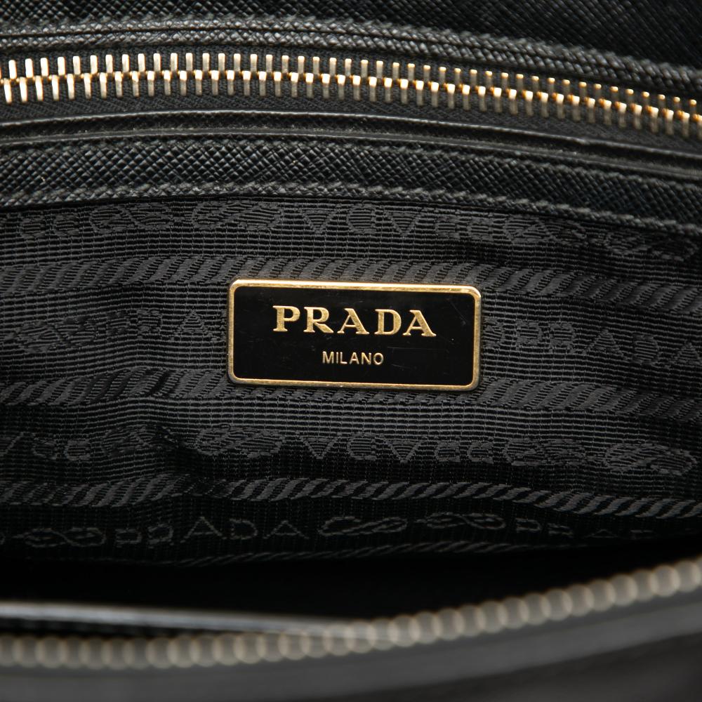 Prada B Prada Black Saffiano Leather Small Lux Galleria Double Zip Satchel Italy