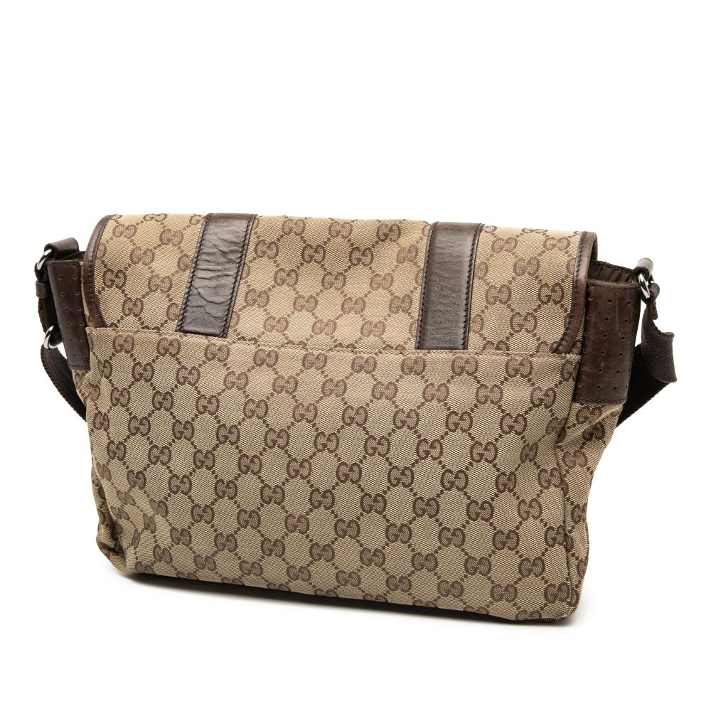 Gucci B Gucci Brown Beige Canvas Fabric GG Messenger Bag Italy