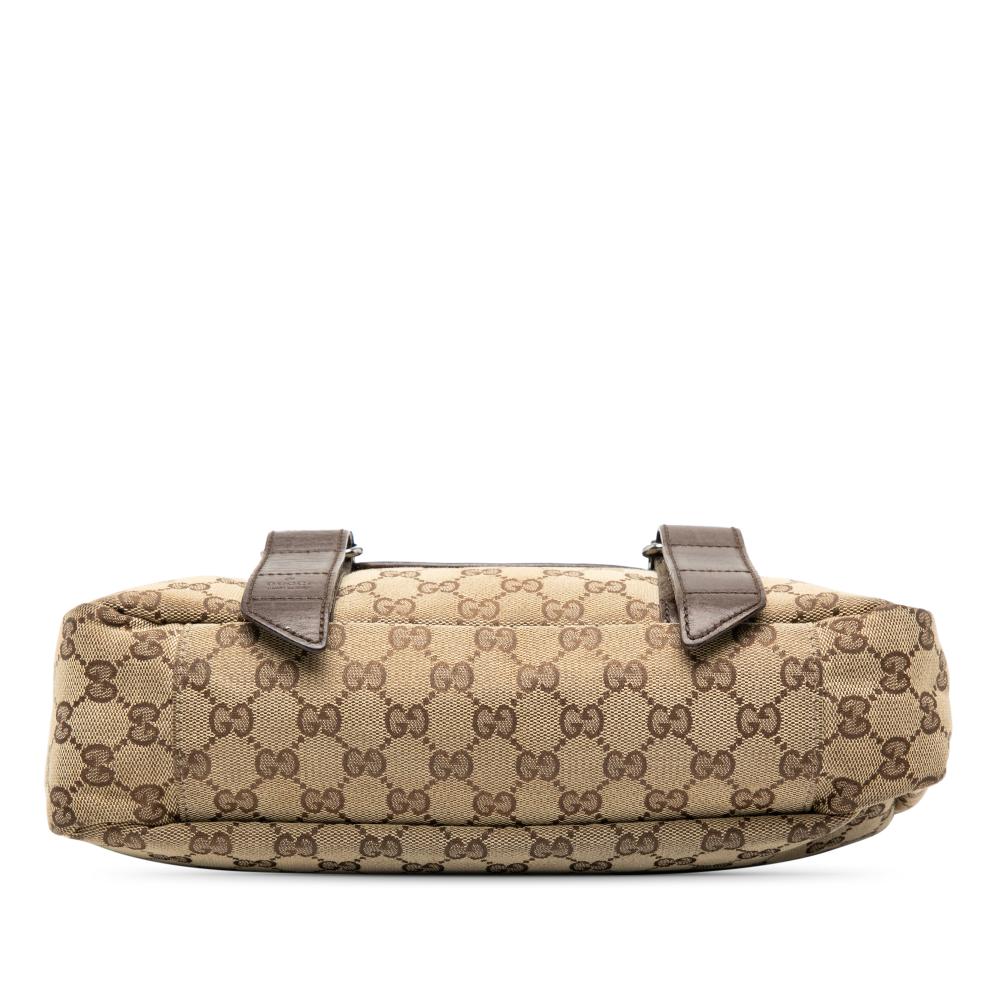 Gucci B Gucci Brown Beige Canvas Fabric GG Messenger Bag Italy