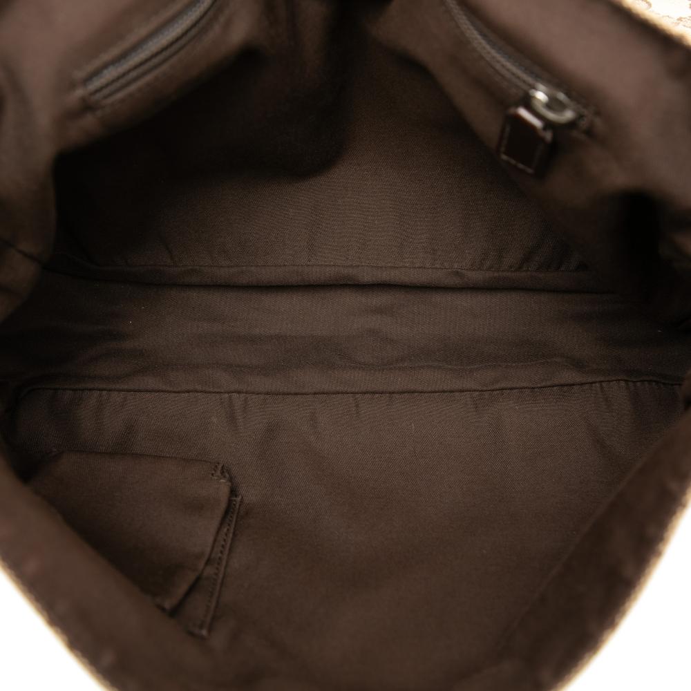 Gucci B Gucci Brown Beige Canvas Fabric GG Messenger Bag Italy