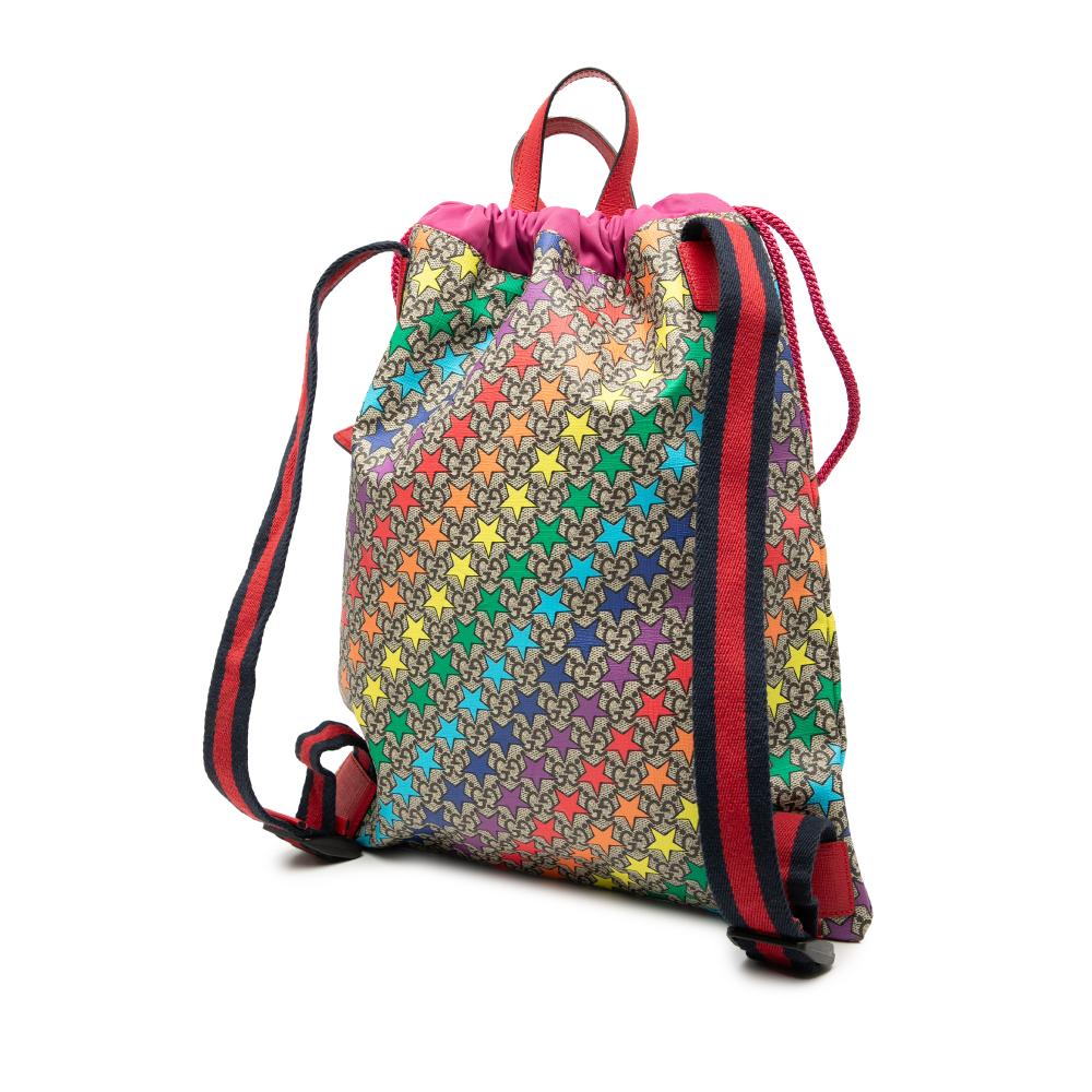 Gucci AB Gucci Brown Beige Coated Canvas Fabric GG Supreme Web Star Print Childrens Backpack Italy