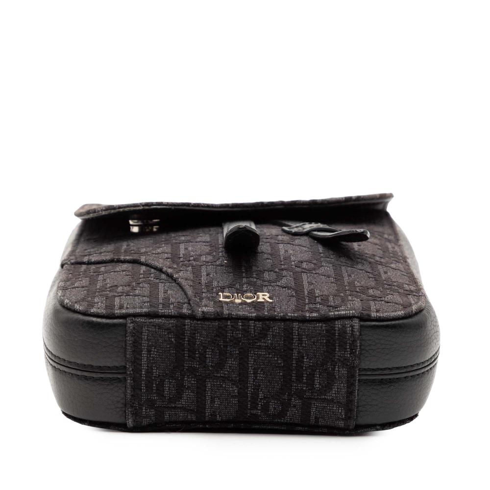 Christian Dior B Dior Brown Dark Brown Canvas Fabric Oblique Saddle Pouch Crossbody Italy